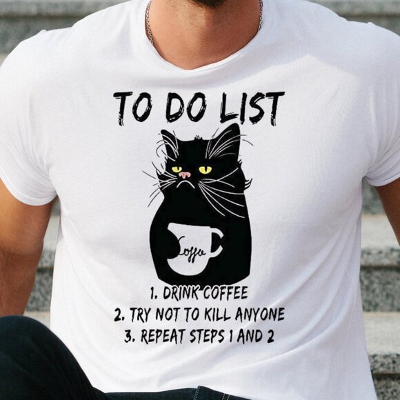 Genias Other - To Do List Shirt, Cat Drinking Coffee T-shirt, Lazy Cat Unisex Shirt